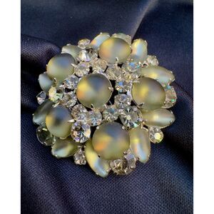 Stunning! Juliana Frosted Cabachon Smokey Green Brooch!